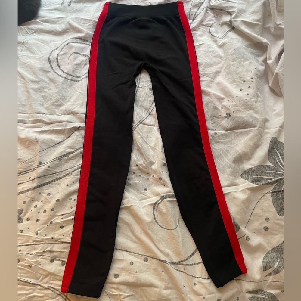 Black Leggings with Red and White Stripes With A Warm Fleece-Lined Interior